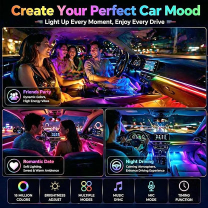 RGB-IC Car LED Interior Strip Lights with Remote Control, Dream Color APP Control Car Inside Ambient Lighting, Multicolor USB Footwell Under Dash Neon Light Kits for Cars,SUVs,ATV,Truck, DC5V