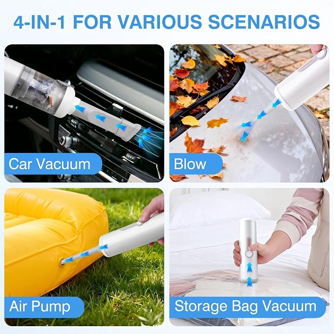 ULTREMA Car Vacuum Portable Cordless, 20000Pa Mini Vacuum Cleaner, 4-in-1 Compact Auto Duster & Air Pump, 1.05lbs Handheld Vacuum with 15 Attachments for Keyboard, Desk and Pet Hair