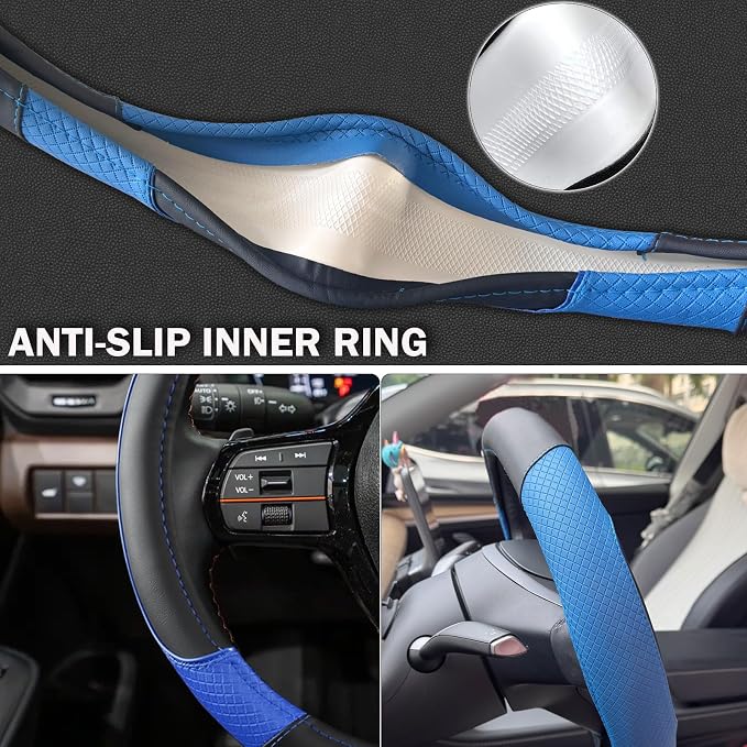Steering Wheel Cover for Dodge RAM 1500, 2500, 3500 - Premium Microfiber Leather Auto Car Accessory with Non-Slip Grip, Rugged Durability & Interior Upgrade, 15.5-16 inch (Blue-Large Size)