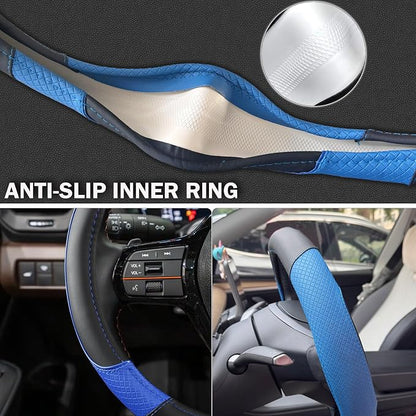 Steering Wheel Cover for Dodge RAM 1500, 2500, 3500 - Premium Microfiber Leather Auto Car Accessory with Non-Slip Grip, Rugged Durability & Interior Upgrade, 15.5-16 inch (Blue-Large Size)