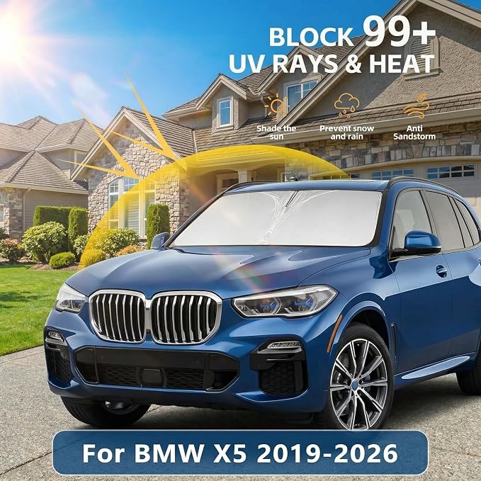 for BMW X5 Windshield Sun Shade 2019-2026, Custom Fit Front Window Visor, Foldable UV Ray Blocker for X5 M Sport XLine SUV Accessories