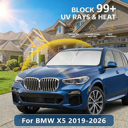 for BMW X5 Windshield Sun Shade 2019-2026, Custom Fit Front Window Visor, Foldable UV Ray Blocker for X5 M Sport XLine SUV Accessories