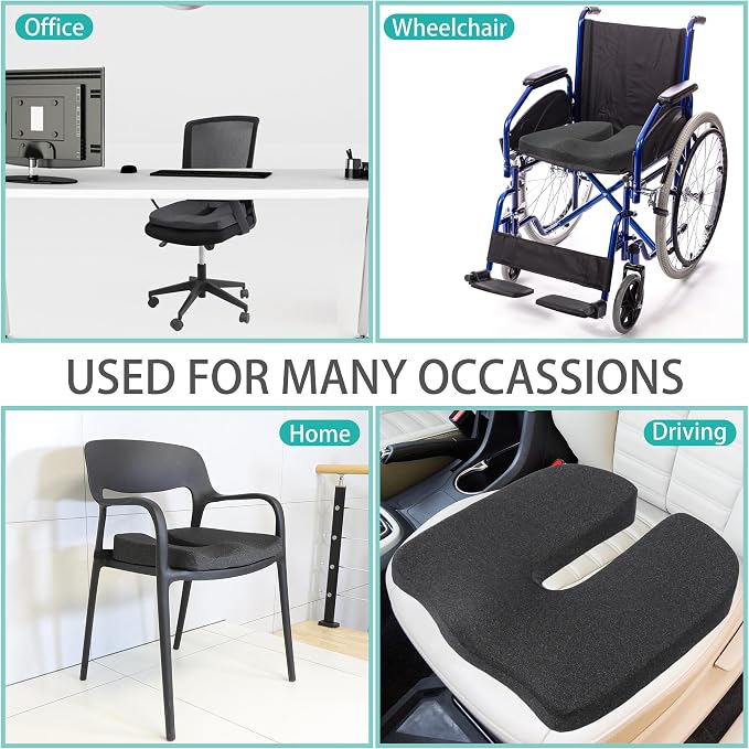 Larger Seat Cushion for Office Chair,10-Inch Extended U-Cutout,18"x16"x3",Coccyx,Sciatica Pain Relief Pillow,Memory Foam Wheelchair Car Seat Cushion,But Pillow Pad for Pressure Relief,Dark Grey