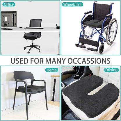 Larger Seat Cushion for Office Chair,10-Inch Extended U-Cutout,18"x16"x3",Coccyx,Sciatica Pain Relief Pillow,Memory Foam Wheelchair Car Seat Cushion,But Pillow Pad for Pressure Relief,Dark Grey