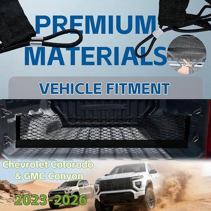 Truck Bed Cargo Net Truck Netting Custom Fit for Chevrolet Colorado & GMC Canyon 2026 2025-2023 Pickup Tailgate Organizer Net Heavy-Duty Elastic Truck Storage Grocery Mesh Net-Envelope Style