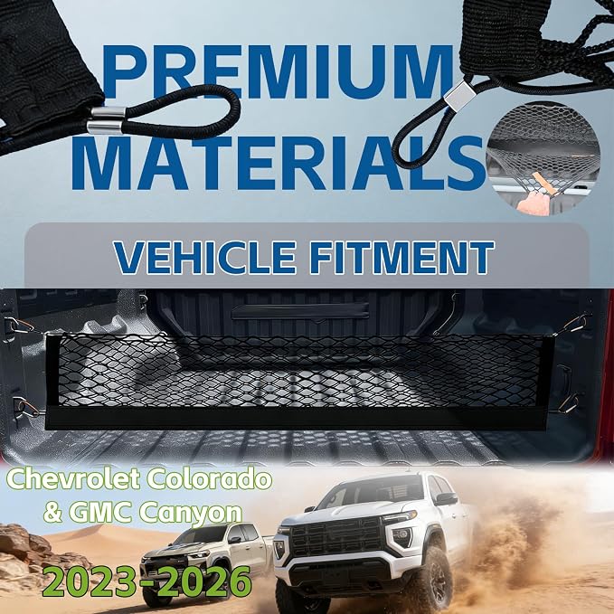 Truck Bed Cargo Net Truck Netting Custom Fit for Chevrolet Colorado & GMC Canyon 2026 2025-2023 Pickup Tailgate Organizer Net Heavy-Duty Elastic Truck Storage Grocery Mesh Net-Envelope Style