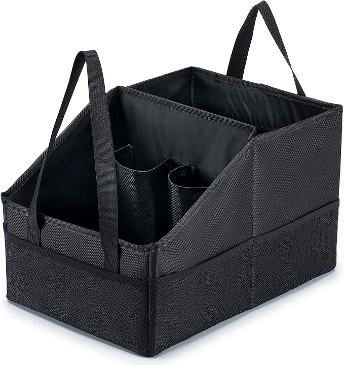 Front-Back Seat Car Organizer Box - Portable Passenger Seat Organizer, Odorless Fabric Car Seat Organizer, Universal Foldable Auto Seat Storage Caddy for Kids & Adults Road Trip Essentials (Black)
