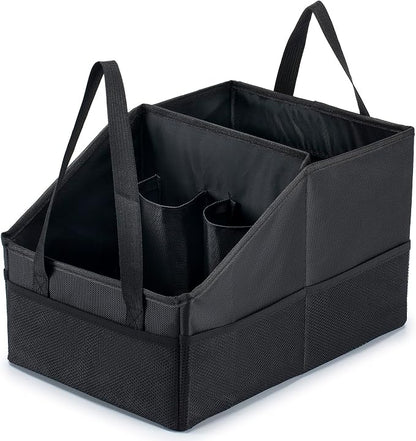 Front-Back Seat Car Organizer Box - Portable Passenger Seat Organizer, Odorless Fabric Car Seat Organizer, Universal Foldable Auto Seat Storage Caddy for Kids & Adults Road Trip Essentials (Black)
