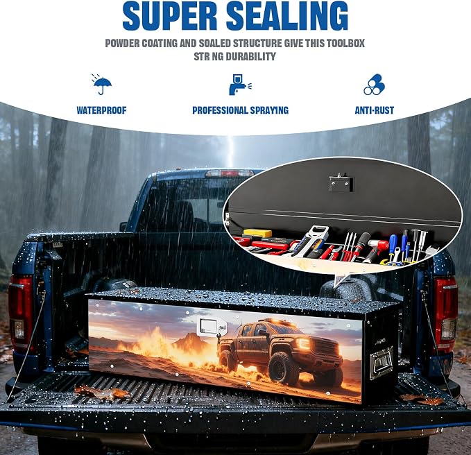 Truck Bed Tool Box,truck toolbox compatible with Sierra, Sierra Accessories, 38.5 x 11.6 x 9.6 Inches, Alloy Steel, Lockable, Weathertight, Rust Resistant, Flip Top, For Pickup Trucks