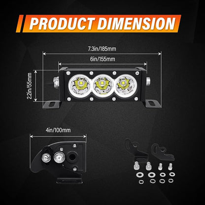 AUXTINGS 2 Pieces 6 inch Single Row White LED Light Bar 30W Off Road Light Bar Spot Beam LED Work Light Truck UTV 4x4 Cars SUVs ATVs Boats Fog Driving Light with Wiring Harness kit