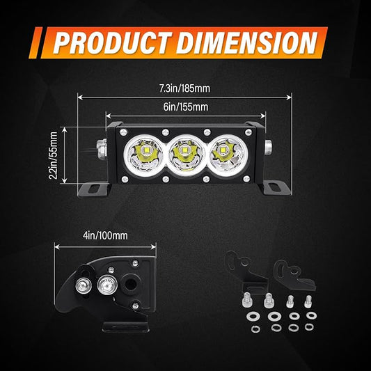AUXTINGS 2 Pieces 6 inch Single Row White LED Light Bar 30W Off Road Light Bar Spot Beam LED Work Light Truck UTV 4x4 Cars SUVs ATVs Boats Fog Driving Light with Wiring Harness kit