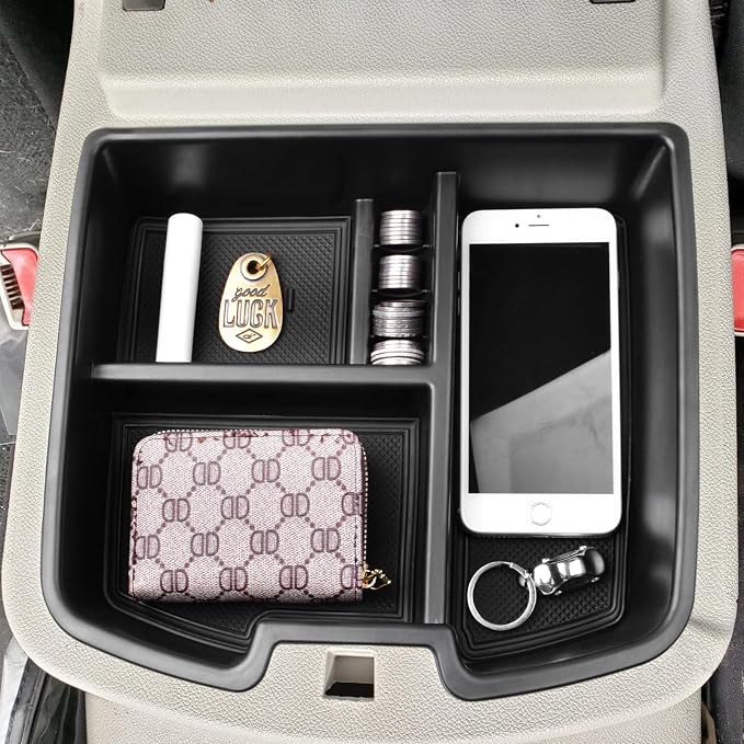 HGWEI Center Console Organizer Compatible with 2007-2014 Chevy Silverado GMC Sierra Avalanche Tahoe Suburban Yukon Yukon XL Accessories, Floor Mounted Center Console ONLY, Black Trim
