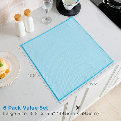 Microfiber Glass Cleaning Cloth, White Purple Blue, 6 Pack | 15.5x15.5 Inches Lint Free Streak Free Stainless Steel Cloth For Window Screen Car