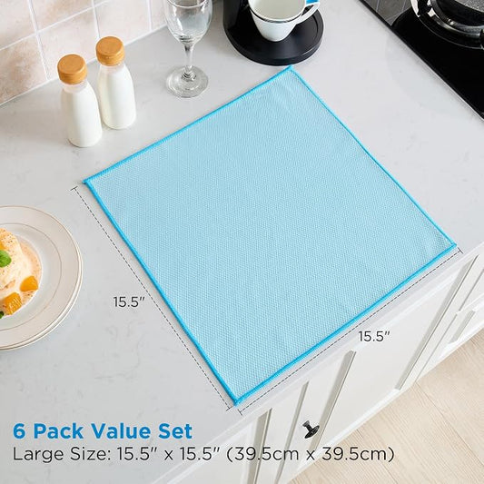 Microfiber Glass Cleaning Cloth, White Purple Blue, 6 Pack | 15.5x15.5 Inches Lint Free Streak Free Stainless Steel Cloth For Window Screen Car