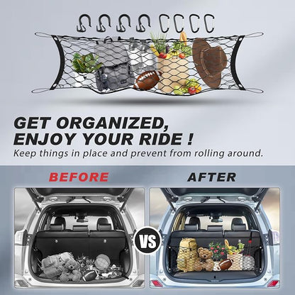 Cargo Net for Chevy Tahoe/GMC Yukon/Suburban 2015-2020, Karltys Trunk Net for Chevrolet Tahoe Accessories Envelope Style Netting with Metal Hooks, Highly Elastic Trunk Cargo Organizer for Yukon