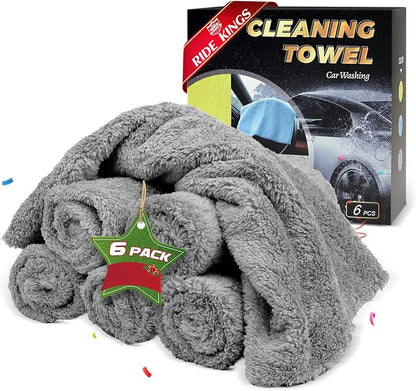 Car Wash Towels 16x16 - Coral Fleece, Grey 6-Pack | 450gsm thick coral fleece. Highly absorbent, lint & scratch-free for auto detailing, washing, and home cleaning.
