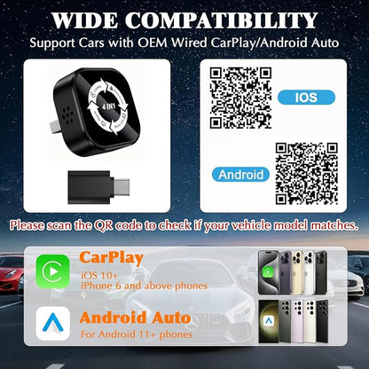 4-in-1 Wireless CarPlay Screen Mirroring Adapter for Apple CarPlay/Android Auto, 2026 Upgraded AirPlay MirrorLink Adapter, CarPlay Dongle Convert Wired to Wireless, Type C Extension, Plug & Play