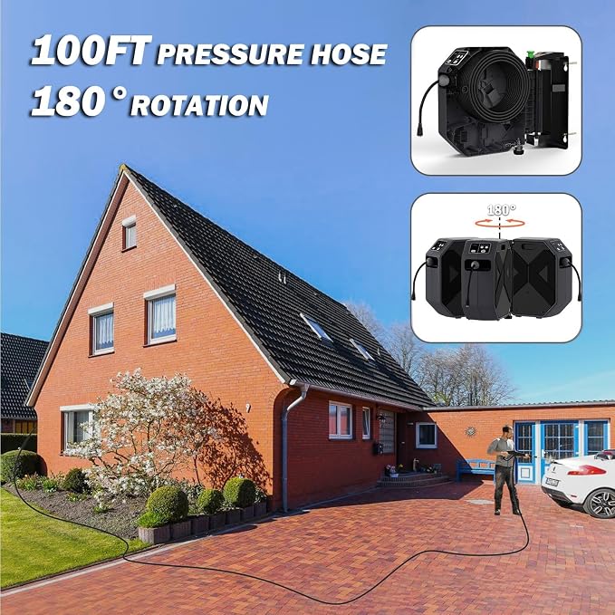 5000PSI Wall Mounted PowerWasher with 4 Quick Connect Nozzles, Foam Cannon for Car, Lane, Patio Cleaning