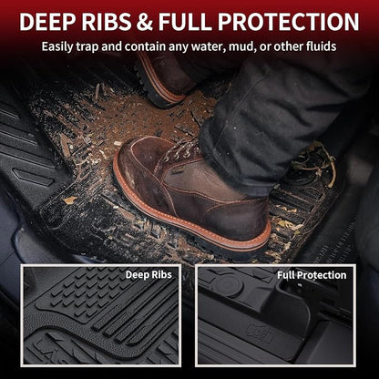 LASFIT Floor Mats 2025 2026 for Ram 1500 Crew Cab Without Rear Under-Seat Factory Storage Bucket Seat (Not for Quad Cab), All Weather TPE Custom Fit Car Mats Floor Liners 1st & 2nd Row, Black
