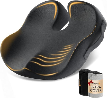ProtoArc Extra Large Seat Cushion for Tailbone Pain Relief, Seat Cushions for Office Chairs, Extra Cover, Ergonomic Memory Foam Desk Chair Cushion for Sciatica Pain Relief, Car Seat Cushion - Black