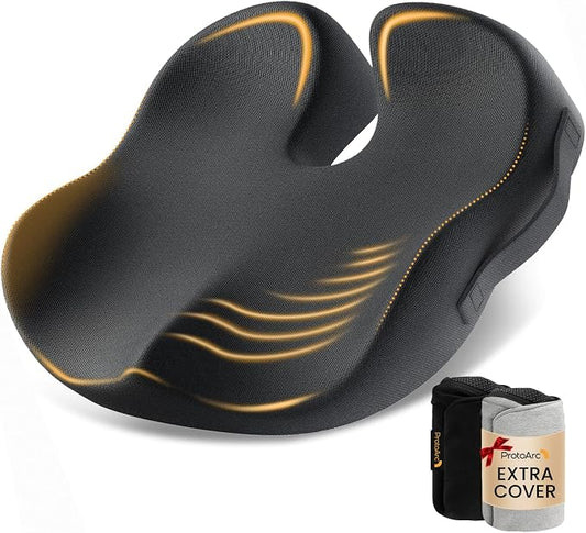 ProtoArc Extra Large Seat Cushion for Tailbone Pain Relief, Seat Cushions for Office Chairs, Extra Cover, Ergonomic Memory Foam Desk Chair Cushion for Sciatica Pain Relief, Car Seat Cushion - Black