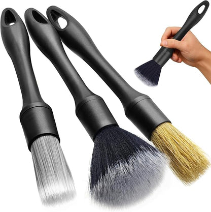 3PCS Car Detailing Brush Set - Interior or Exterior Car Cleaning Brush, [Durable Bristles] Ultra Soft Boars Hair Car Detailing Brushes, Auto Detail Brushes for Air Vent, Leather Seat, Wheels, Emblems