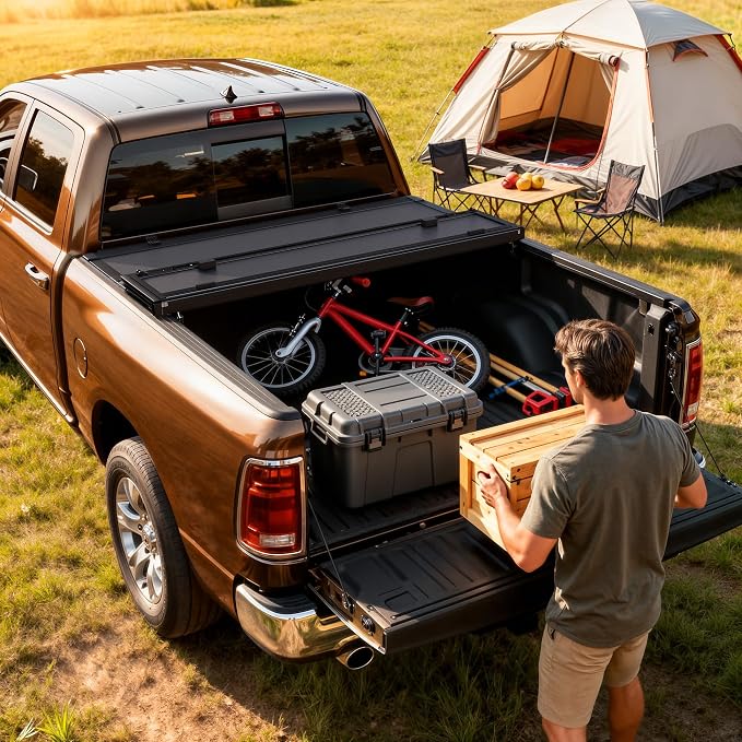 OEDRO Hard Quad-Fold Low-Profile Tonneau Cover Fit for Dodge Ram 1500 2009-2018, for Ram 1500 Classic 2019-2024 with 5.7ft Bed Without Rambox