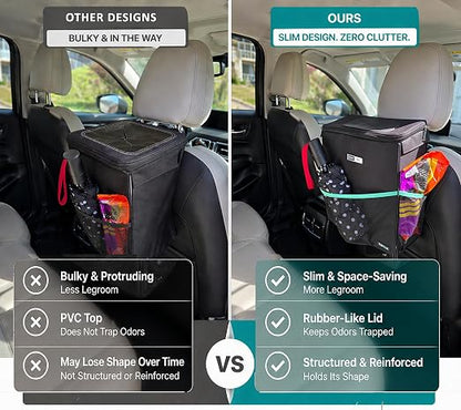 RoadBin™ Car Trash Can – Slim 4" 2.5 Gallon Space-Saving Design, Stays Upright, Leakproof & Odor-Proof Car Garbage Can for Clean, Clutter-Free Cars, Trucks & SUVs