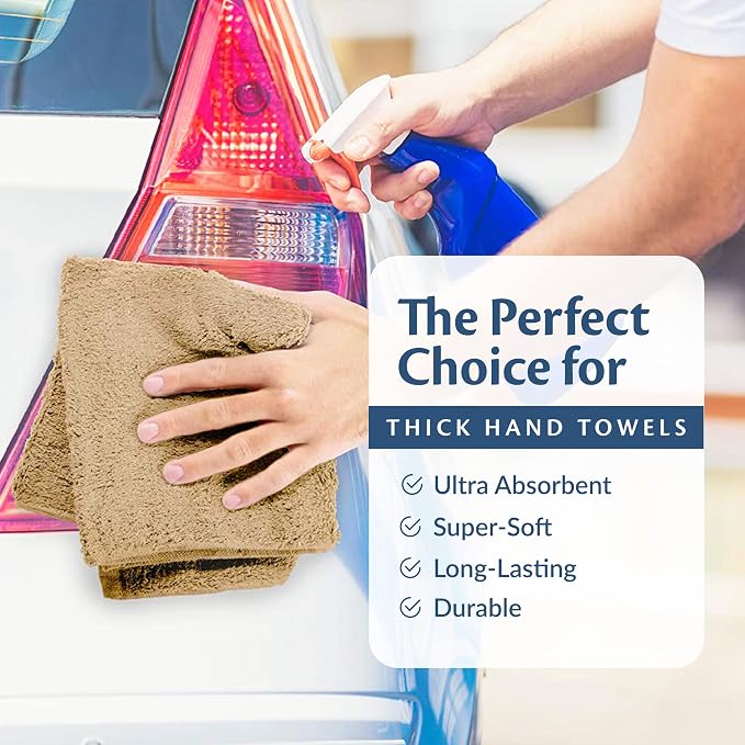 Car Care Essentials Wash Dry and Detail Towels, Set of 12, Beige, 100% Ring Spun Cotton, 16” X 27”, 4.25 lbs. per dz. Heavy Thick, Premium Multi-Purpose Towels