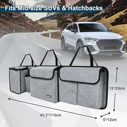 Deluxe Trunk and Backseat Organizer for Medium or Large Size SUVs & RVs, Detachable Storage Modules with Built-in Cooler, Patent Pending