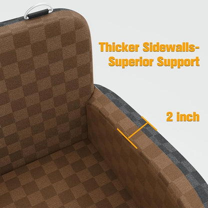 PETICON Waterproof Dog Car Seat for Small Medium Dogs, 5in Memory Foam Pet Booster Seat for Dogs up to 35 lbs with Pockets, Detachable Washable Pet Carseat with Y-Shape Safety Belt (Brown, Medium)
