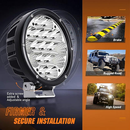 Nilight 2PCS 7Inch 85W LED Driving Light 10200LM IP68 Spot Flood Combo Round Built-in EMC Offroad Lights with 14AWG DT Connector Wiring Harness Kit for Truck ATV UTV SUV