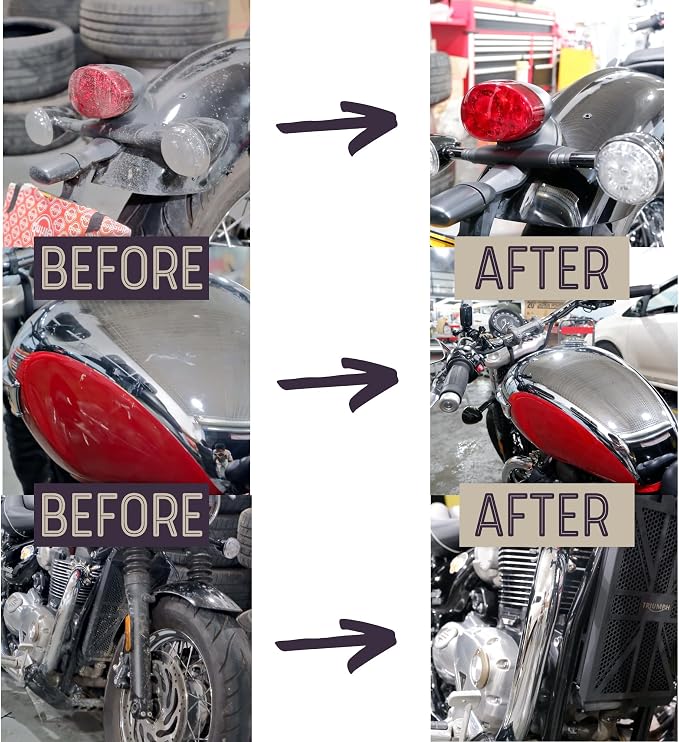 oesee Motorcycle Cleaning Kit 6 Pack Design for Chrome, Woolies Brush, Wool Wash Mitt, Tire&Chain Brush, Detailing Brush& Ultra Plush Towel for Motorcycle& Bike Chrome Painted, Rims, Exhaust, Surface