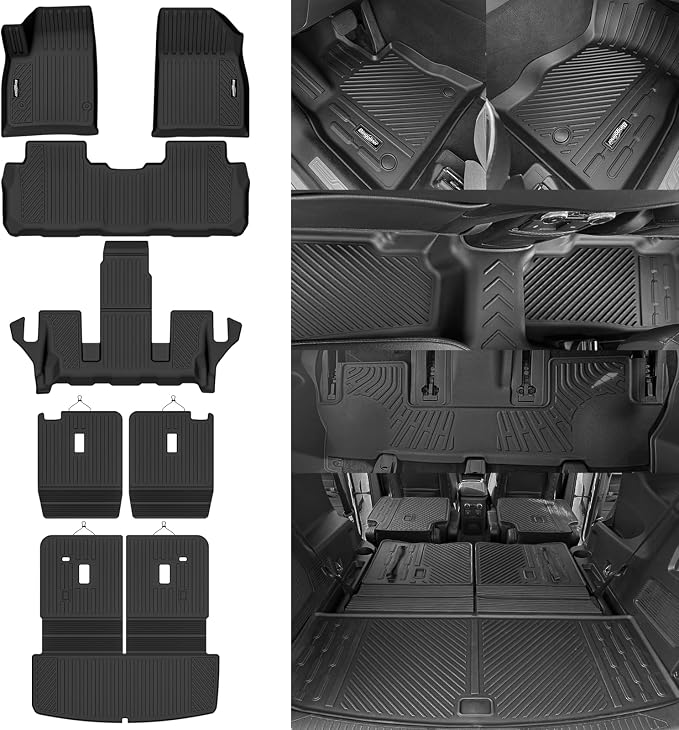 Floor Mats for 2017-2023 GMC Acadia 6 Seats with 2nd Row Bucket Seat, Trunk Mat and Backrest Mat All Weather TPE Protector for GMC Acadia Accessories