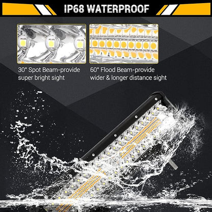 Auxbeam 12 Inch LED Light Bar 300W 6 Modes Amber White Strobe Light, Off-Road Driving Light Spot Flood Combo Work Light with 16AWG 10FT Wiring Harness Kit - 1 Lead for Jeep Wrangler Boat Truck SUV ATV