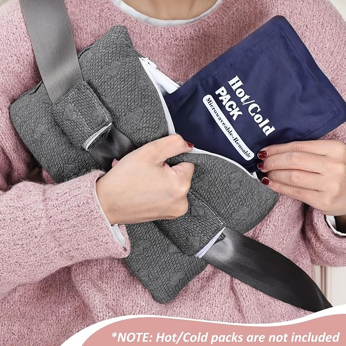 Post-Op Seat Belt Pillow – Ice/Hot Pocket for Chest/Heart Travel, Small Grey