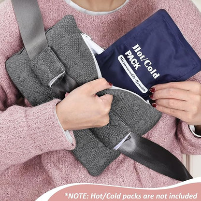 Post-Op Seat Belt Pillow – Ice/Hot Pocket for Chest/Heart Travel, Small Grey