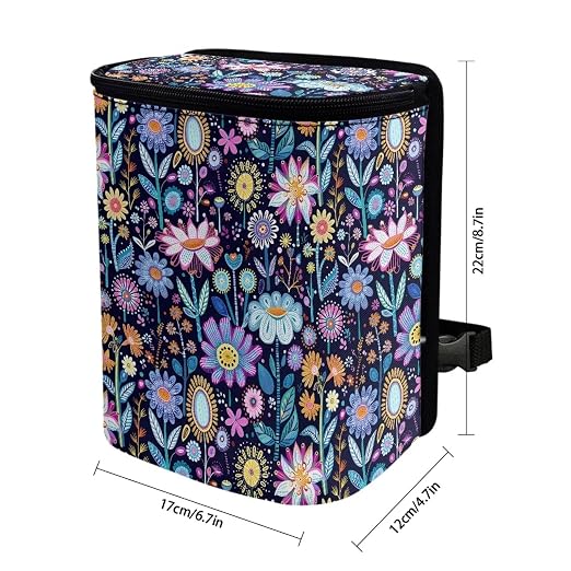 Abstract Hippie Flower Print Trash Can for Car Leakproof Garbage with Lid and Zipper Trash Bin Hanging Back of Seat Auto Interior Accessories Universal Fit Most Truck SUV Van