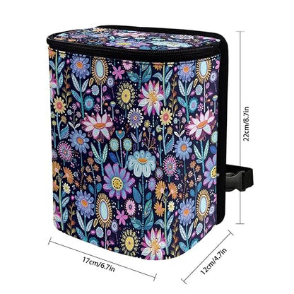 Abstract Hippie Flower Print Trash Can for Car Leakproof Garbage with Lid and Zipper Trash Bin Hanging Back of Seat Auto Interior Accessories Universal Fit Most Truck SUV Van