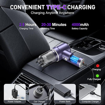 KMM Handheld Car Vacuum Cleaner, 9000PA Vacuum Cleaner & Air Duster, 120W High Power Vacuum Portable Cordless, Hand Held Vacuum Rechargeable with Multi-Nozzles & LED Light for Home, Car, Office