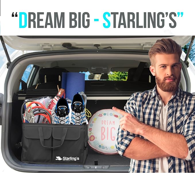 Car Trunk Organizer – Large Collapsible Storage Box with Adjustable Compartments – Heavy-Duty Cargo Organizer for SUV, Truck & Car – Non-Slip Waterproof Trunk Storage Bin for Groceries & Tools
