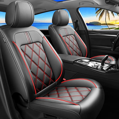 Ranger Car Seat Covers Custom Fit for Ford Ranger 2019-2026, Full Coverage Leather Waterproof Breathable Seat Covers, Automotive Seat Protectors, Airbag Compatible(2 Front Seats, Black & Red)