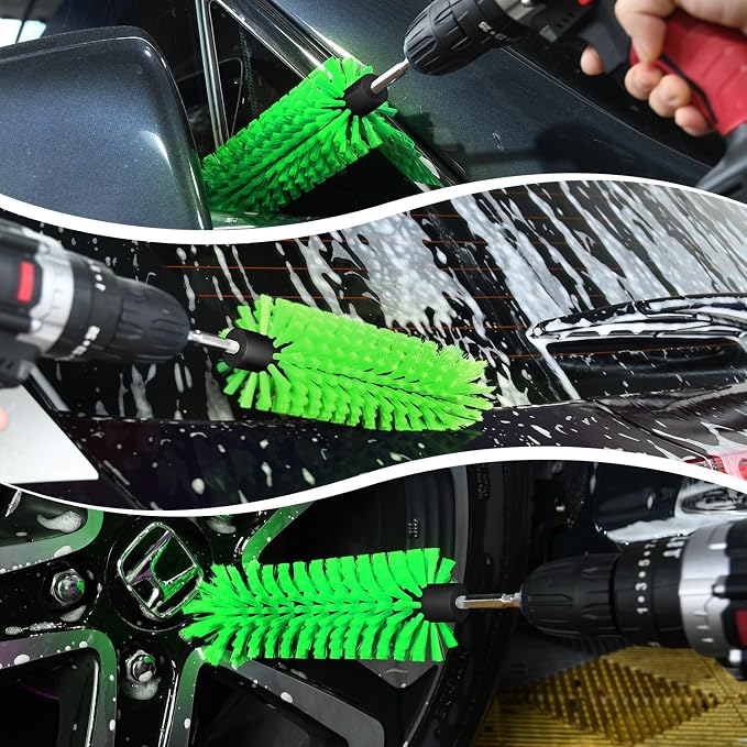 Drill Brush for Car Wheel and Bottle, Highly Dense and Durable Car Cleaning Brush for Wheels, Rims, Engines, Exhaust, Bottle