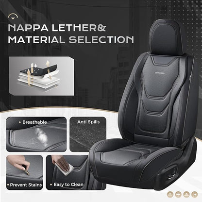 Coverado Car Seat Covers Full Sets, 5 Piece Car Seat Protector Waterproof Leather Seat Cushion Universal Fit for Truck Automotive Vehicles Black