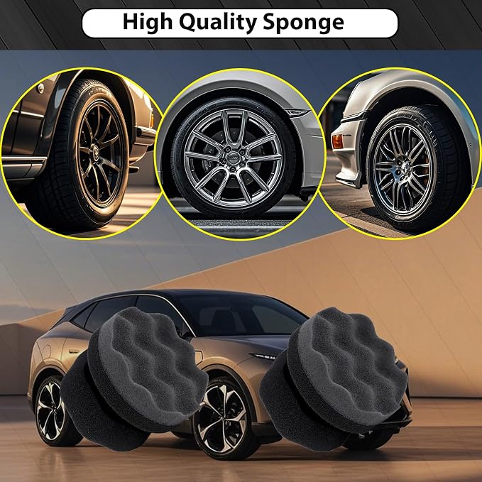 Tire Shine Applicator Pads, 2 Pcs Tire Dressing Applicator, Reusable Tire Shine Sponge Wave Contoured for Car Detailing, 3.15inch