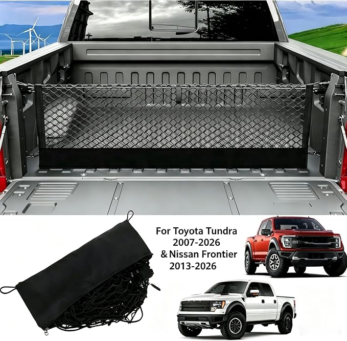 Envelope Style Truck Bed Cargo Net Compatible with Toyota Tundra 2007-2026 &Nissan Frontier 2013-2026 Highly Elastic Truck Cargo Net for Tundra Accessories, Upgraded Storage Bag