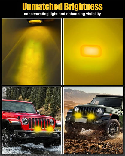 4 Inch LED Pod Lights, 48W Square Offroad Driving Lights Super Bright 120° Amber Spotlight Combo Beam LED Auxiliary Light Bar with Wiring Harness Kit for Motorcycle Jeep Wrangler Truck Pickup ATV UTV