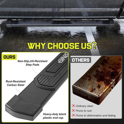 BINARY STAR 6 Inch Running Boards Compatible with 2009-2018 Dodge Ram 1500 Crew Cab(Incl. 2019-2024 Classic), 10-26 Ram 2500 3500, Step Bars Truck Nerf Bars Steps Made with Carbon Steel.