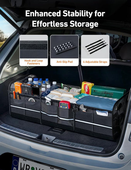 AstroAI Car Trunk Organizer Storage Large for SUV, Truck, Pickup, Collapsible Trunk Organizer Portable Storage Box with Cooler Bag, Foldable Cover, Nylon Handles, PU Bottom and PE Plate