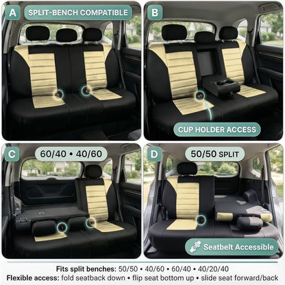 FH Group Automotive Car Seat Covers Rear Set Premium 3D Air Mesh Seat Covers, Airbag Compatible and Split Bench Cover Universal Fit Interior Accessories for Cars Trucks and SUVs - Beige